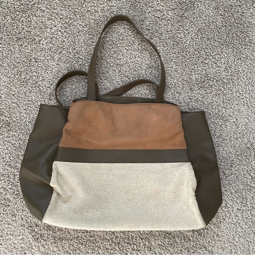 Splendid Large Leather Satchel Bag w/dust cloth Tan & Cream *flaws* - Picture 5 of 16